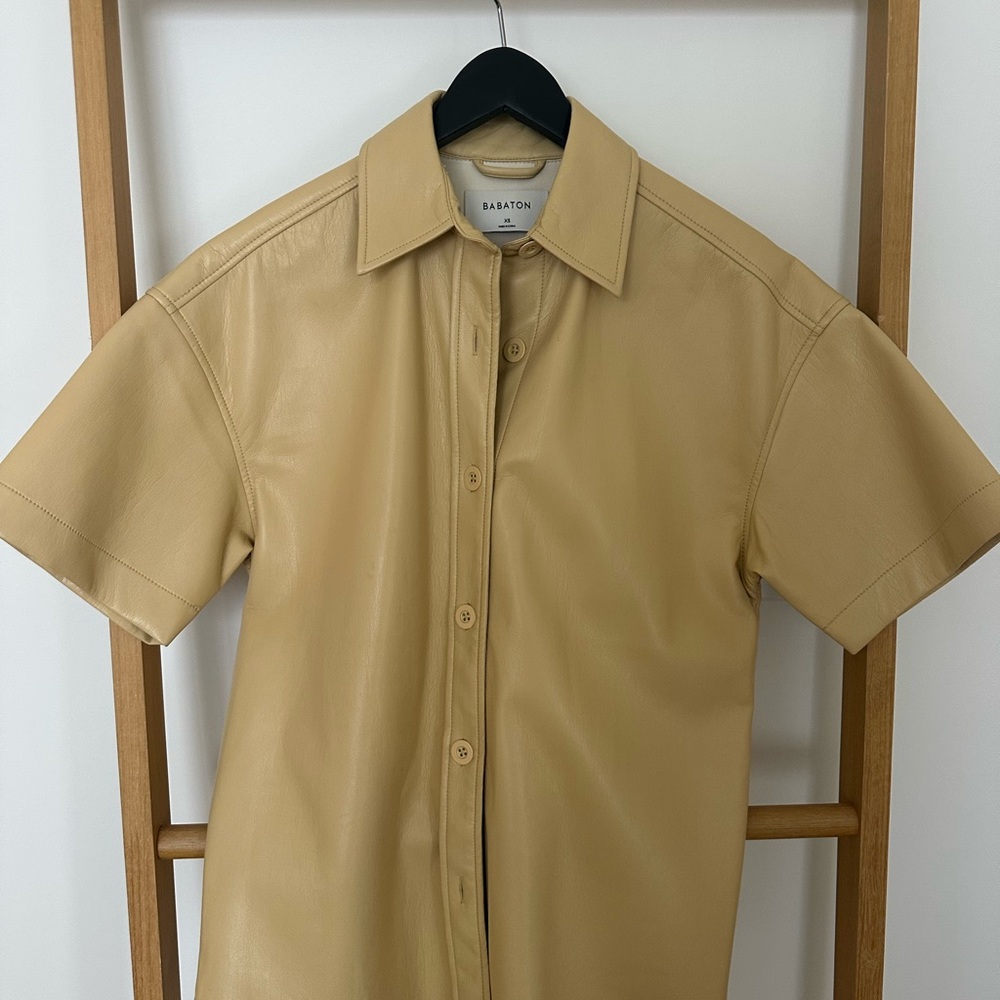 Aritzia Tan Button Down Shirt Short Sleeve